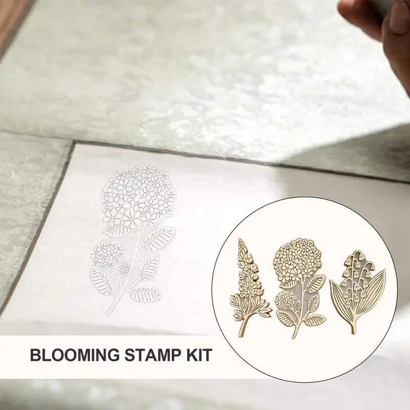 Botanical Stamps Vintage Wood Plant Stamp 3pcs Retro Plant Floral Seal Clear Pattern Stamps For Stationery Handbook Card Making