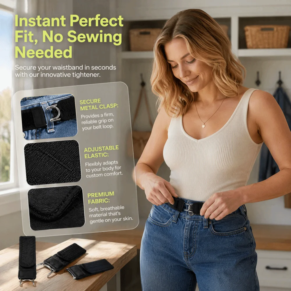 2pcs Adjustable Nylon Elastic Waist Strap No Sew Design Reusable Adjustable Waist Belt Waist Tightener Clip Men