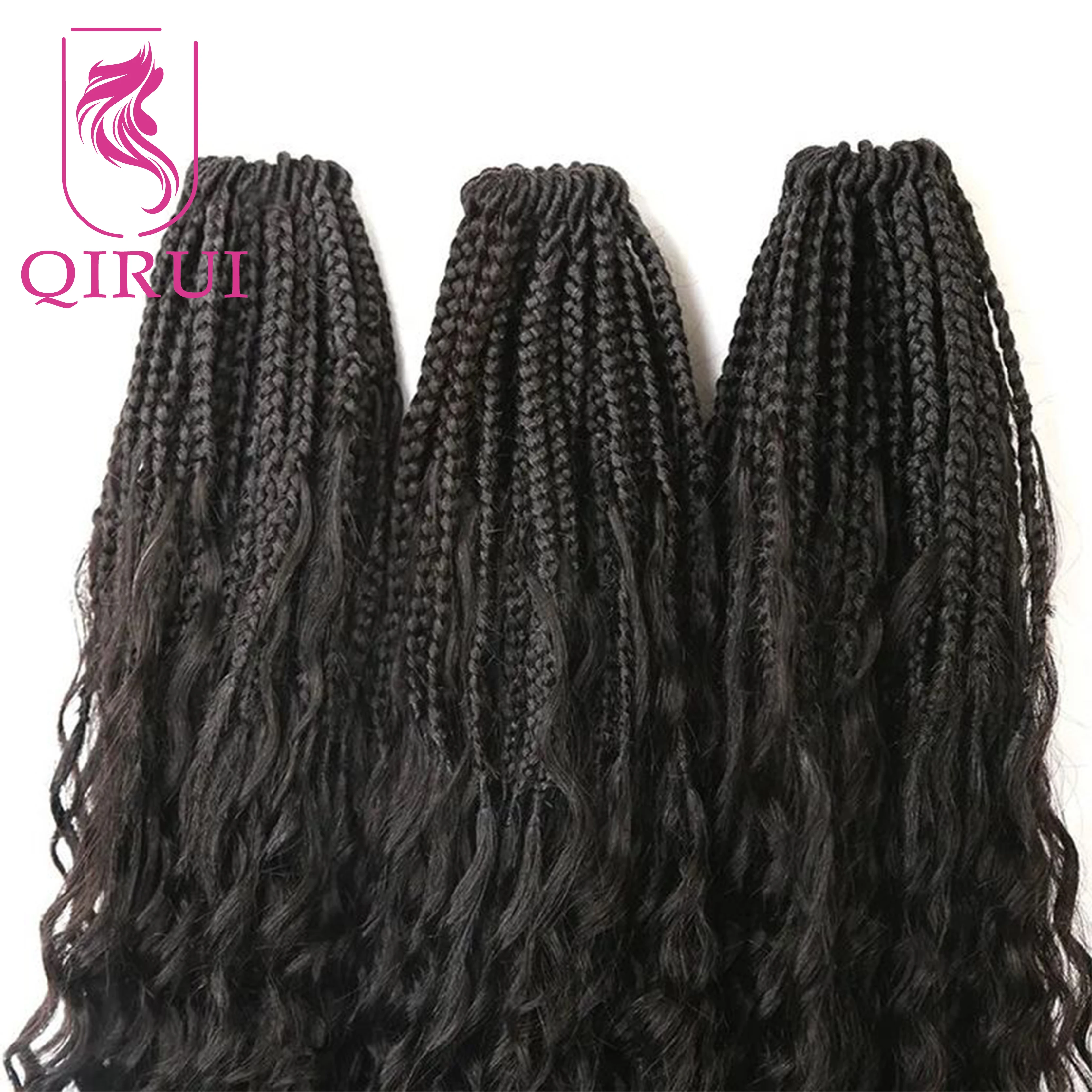 24Inch Crochet Boho Box Braids With Human Hair Curls Pre Looped Synthetic Braiding Hair Curly Full Ends Hair Extensions