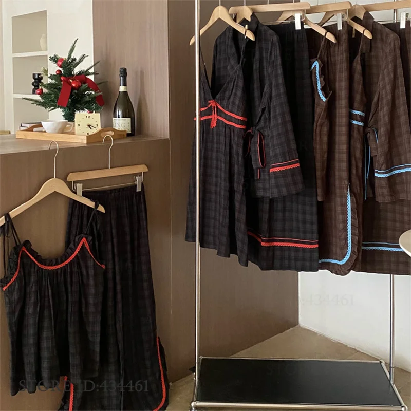 

Luxury French Style Womens Pajamas Set Loungewear Simplicity High Quality Cotton Sleepwear Pijamas Suit Loose Casual Homewear
