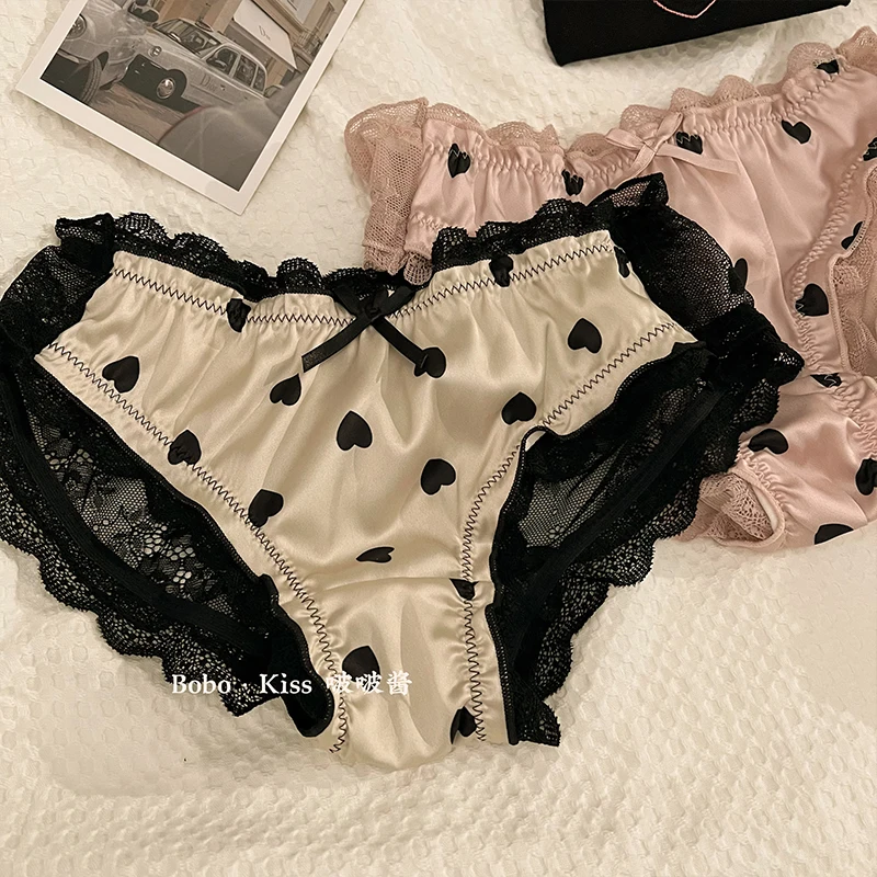 Lace underwear female sexy new satin low waist underpants new Japanese pure lust girly kawaii pure cotton crotch triangle briefs