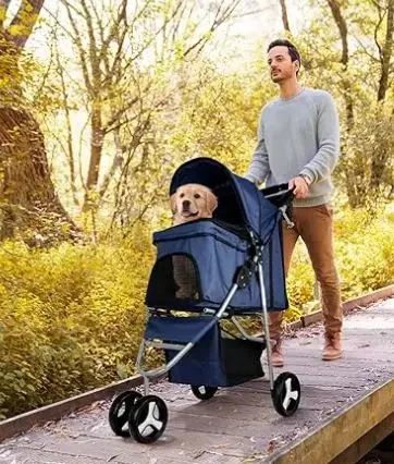 Pet Stroller,Pet Stroller Dog Cat Foldable Stroller 3 Wheels Carrier Strolling Cart For Medium Small Dogs Cats With Waterproof