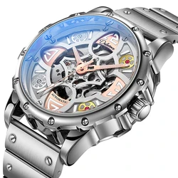 Skeleton Automatic Mechanical Men Watch Fashion Top Brand Luminous Stainless Steel Sports Watches Relogio Masculino