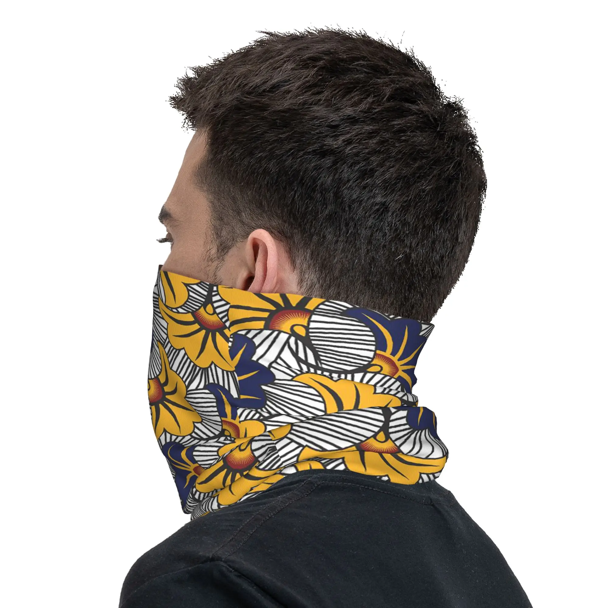 Africa Red and Yellow floral Ankara flowers Bandana Neck Cover Printed Wrap Scarf Multifunction Balaclava Cycling For Men Women view 6