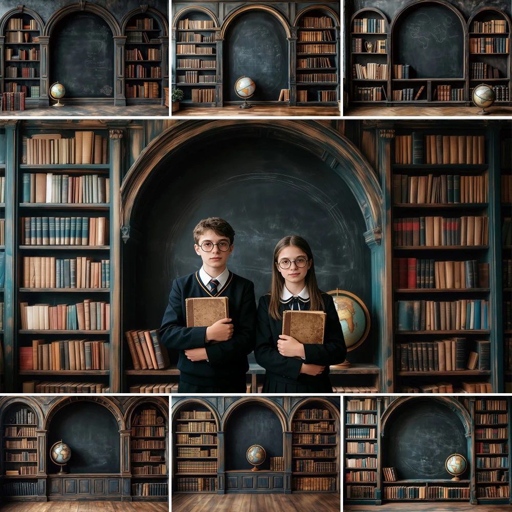 Back to School Vintage Bookshelf Photography Background Chalkboard School Student Graduation Party Decoration Banner Backdrop ﻿