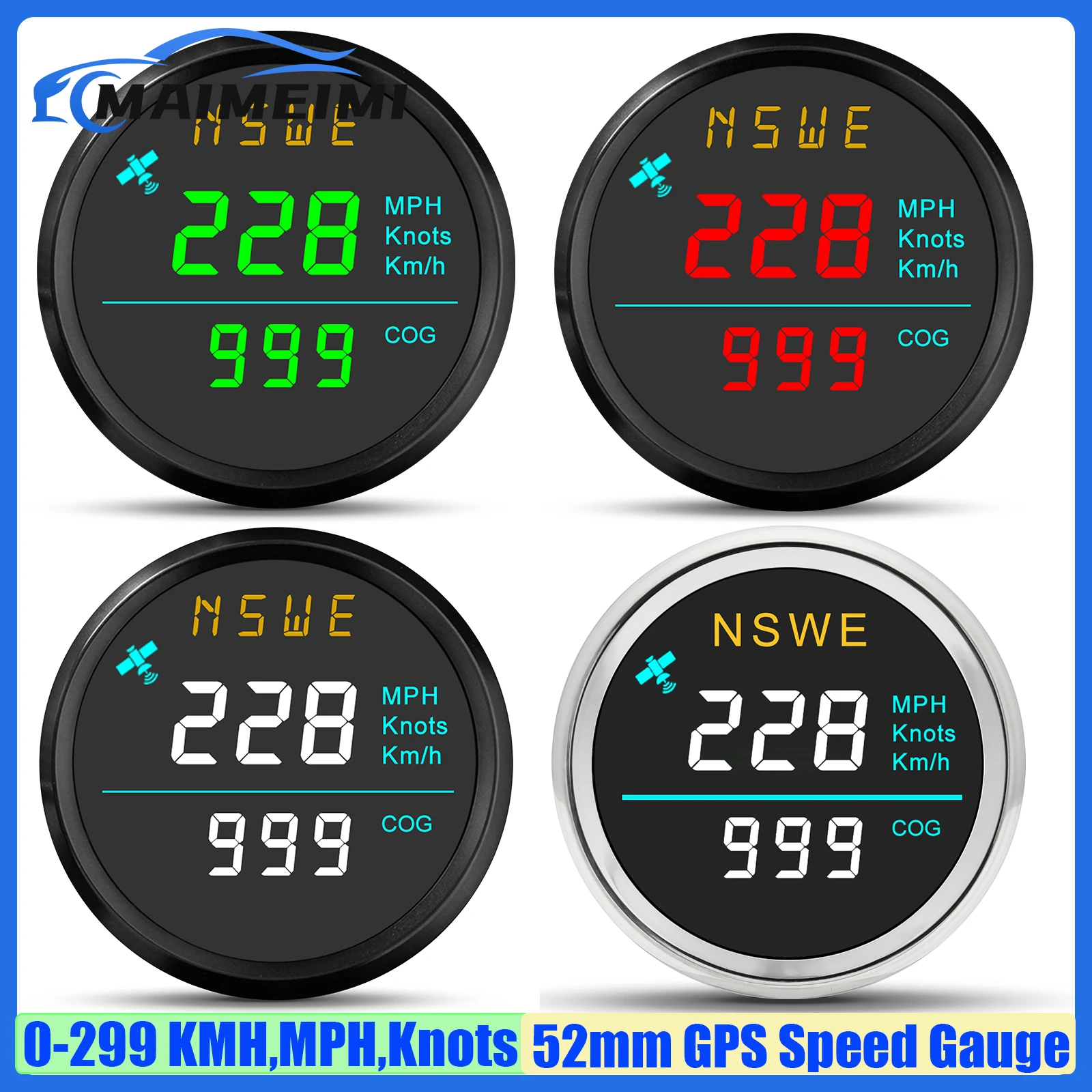 

MAIMEIMI 52mm GPS Speedometer with Compass 0-299 KMH,MPH,Knots Speed Meter with Antenna Odometer Auto Car Marine Boat 12V24V