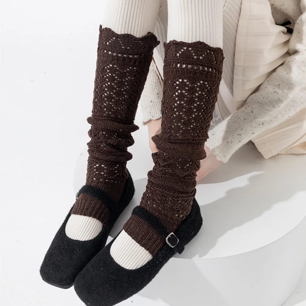 

New Knitted Hollow Calf Socks Warmth Harajuku Street Stacked Long Tube Socks Breathable Casual Mid Tube Socks Autumn Winter