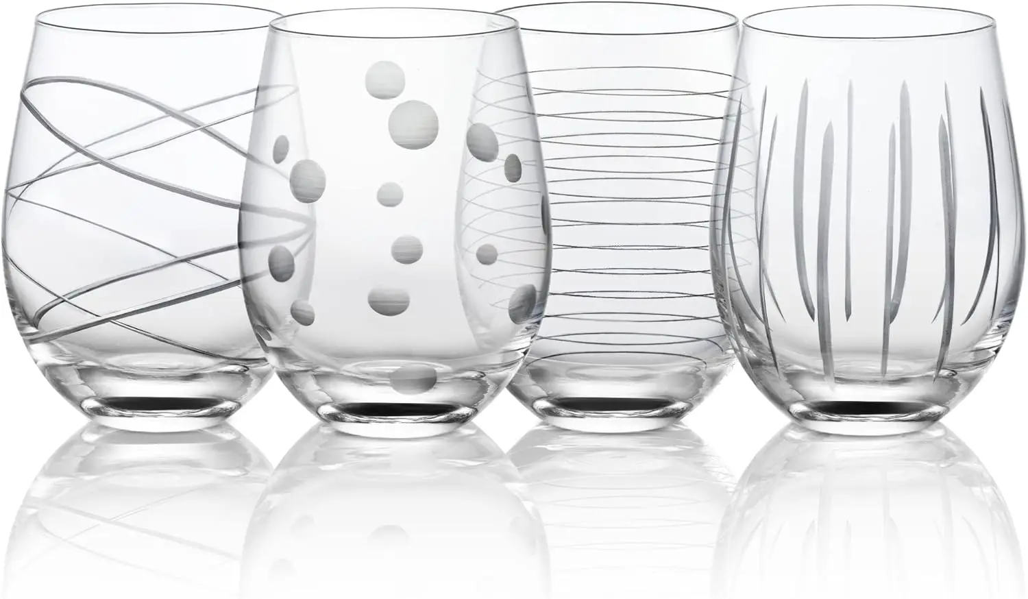 

Hand Blown Etched Stemless Wine Glasses with Dots Strips Pattern for Red Wine,Large Carved Drinking Glass Cups Tumblers