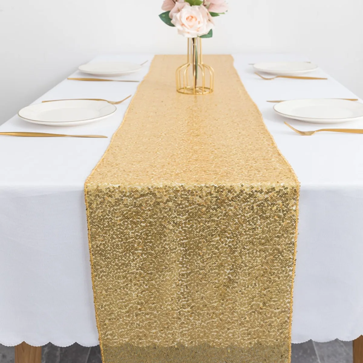 Gold Sequin Table Runner Glitter Runner for Birthday Party Supplies Wedding Bachelorette Holiday Celebration Bridal Baby Shower