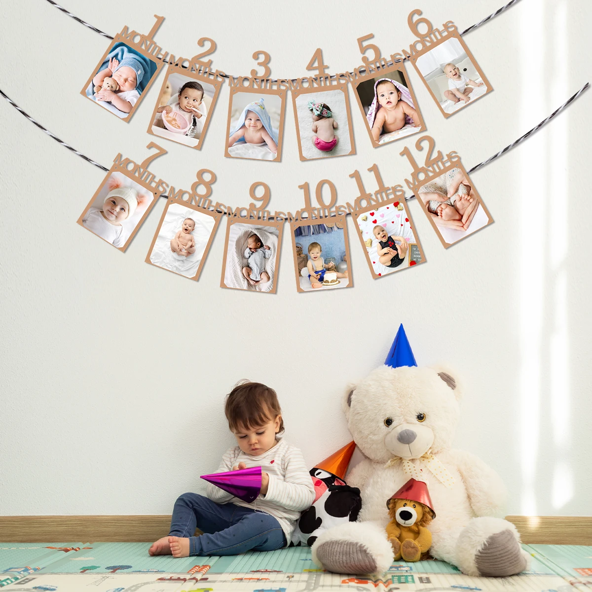 1st Birthday Baby Photo Banner 1-12 Monthly Newborn Photo Prop Paper Bunting Garland Baby One Year Birthday Party Decorations