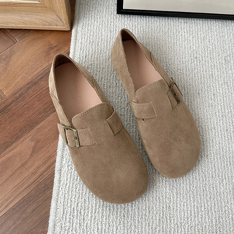 

Vintage Pu Leather Sweet Girls Casual Fashion Women Mori Soft Sole Slip-on Flats French New Half Slippers Lady Shoes