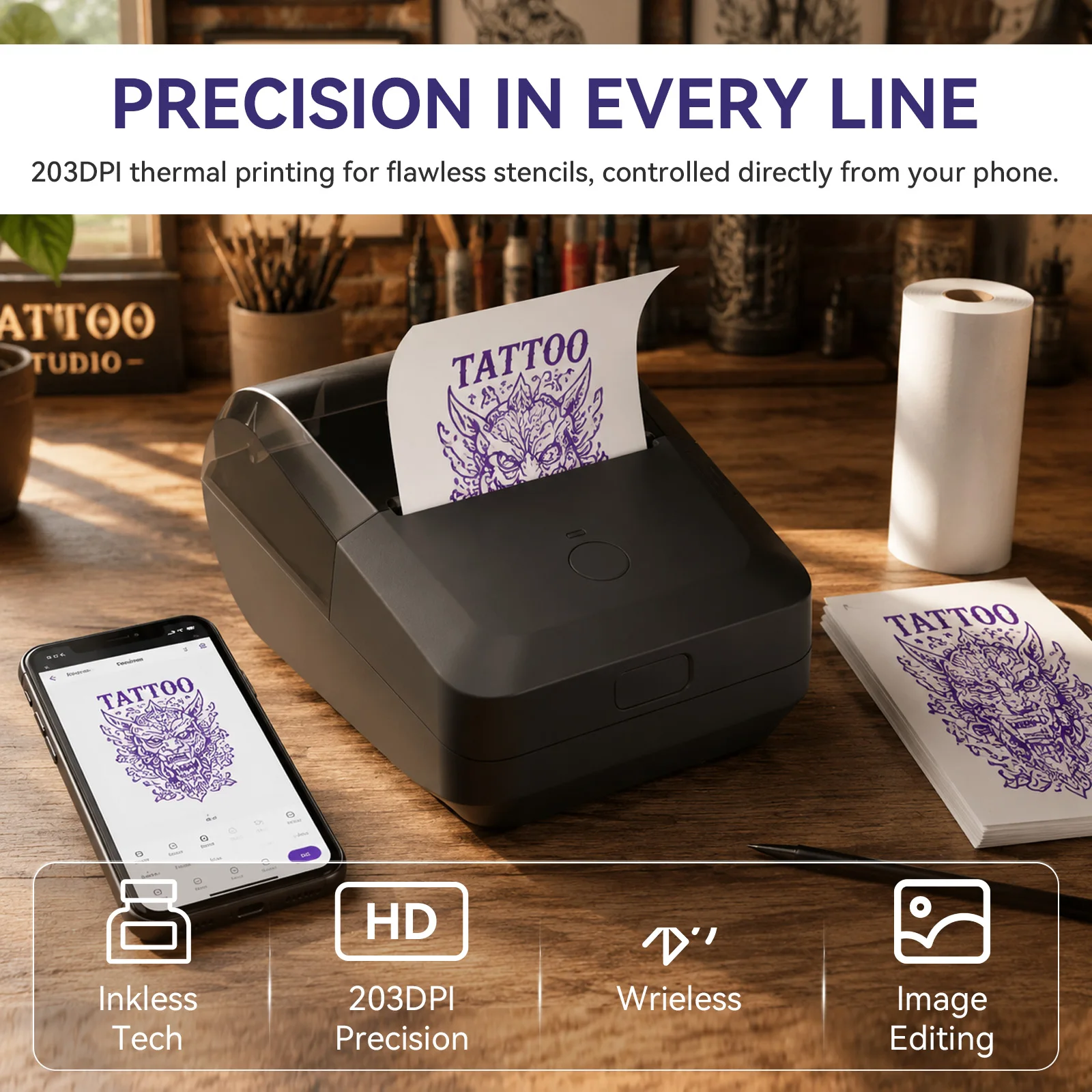 Portable Wireless Thermal Printer Label Maker Bluetooth Customizable Printing Machine for Office And Home Use