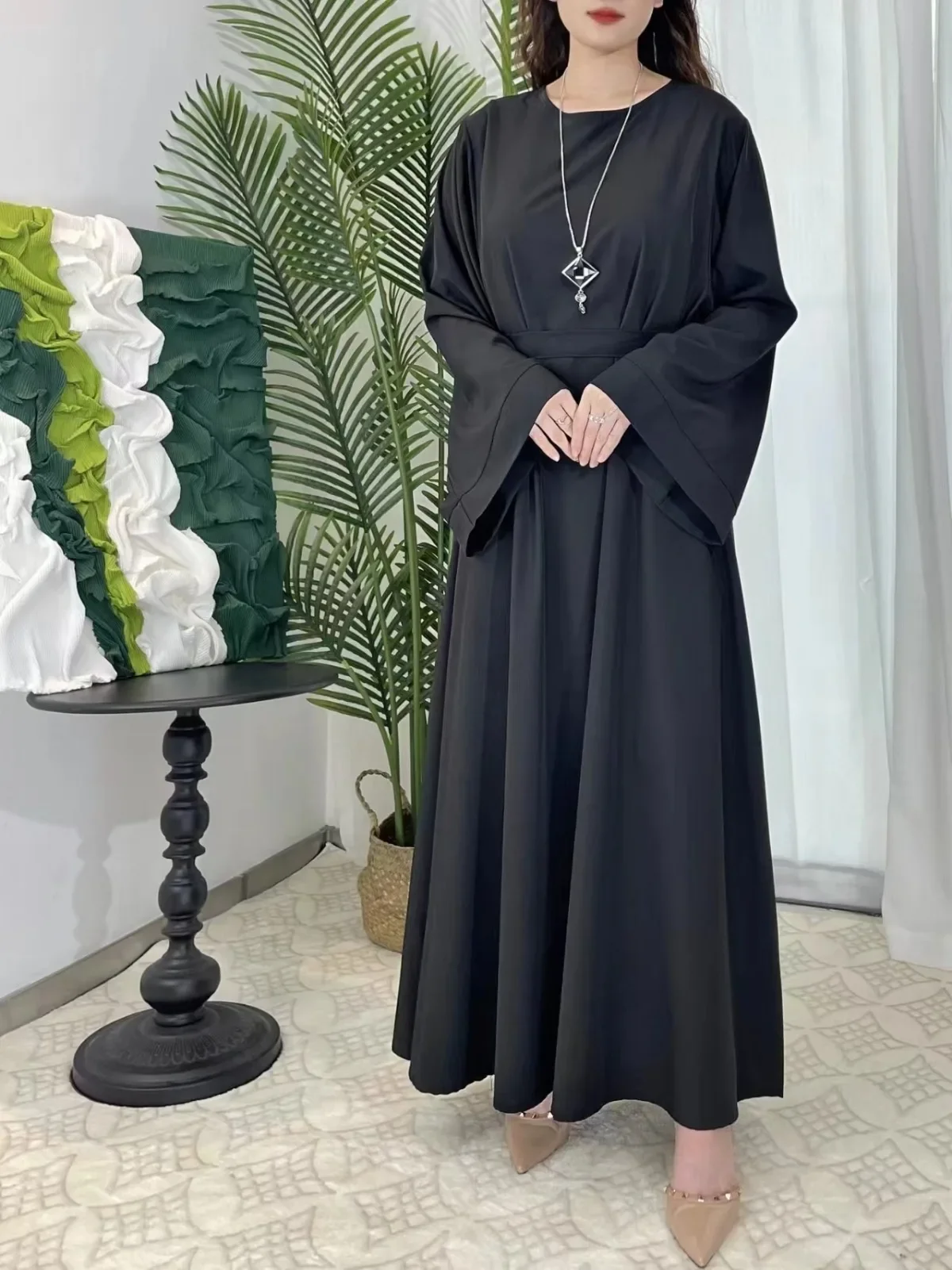 Muslim Abayas Women Kaftans Prayer Dress With Belt Full Sleeve Islamic Clothing Dubai Robe Ramadan Dresses Women Jilbabs