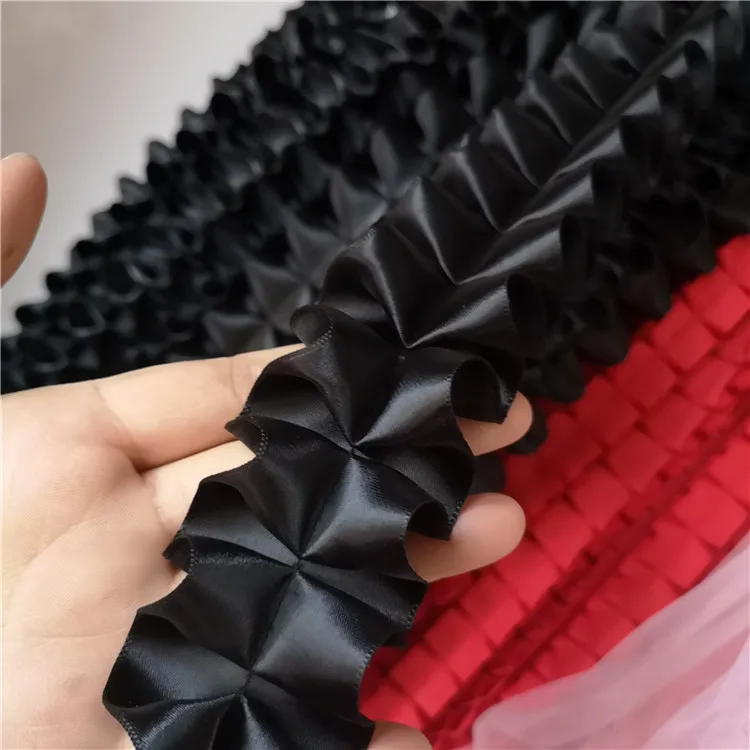 1.5/2.5/3.8/5cm Black Red Satin Ribbon Pleated Lace Collar Trims Embroidery Laces Sewing Accessories Clothing Hats Decororation