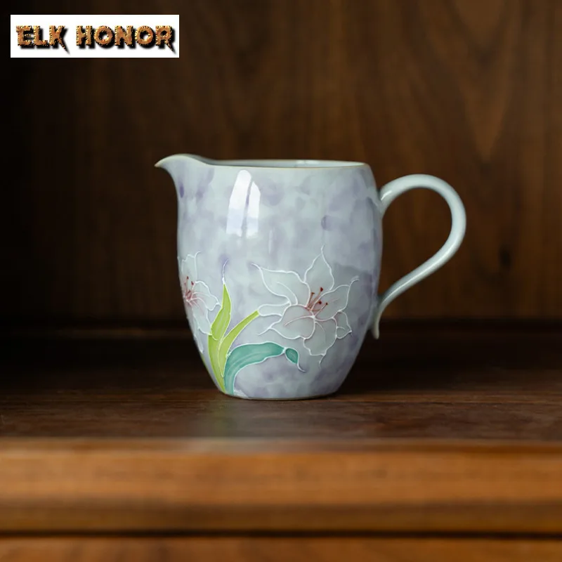 

260ml Misty Purple Pure Hand-painted Lily Tea Pitcher Tea Divider Cha Hai Dispenser Justice Cup Fair Mug Drinkware Accessories