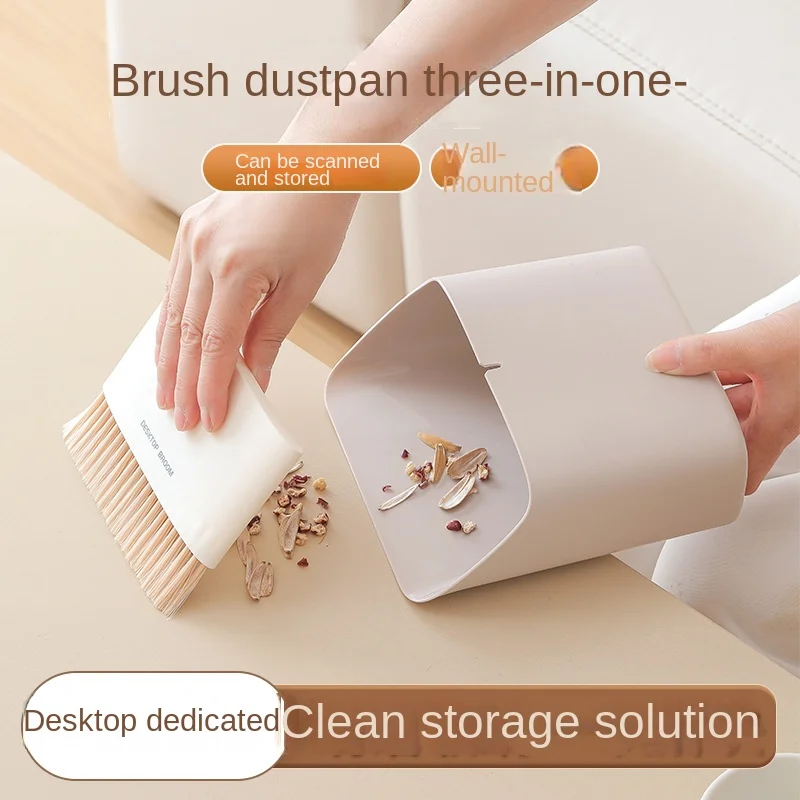 Self-designed Small Broom and Trash Can Set, Desktop Mini Small Cleaning Brush Storage Set Broom and Dustpan Set