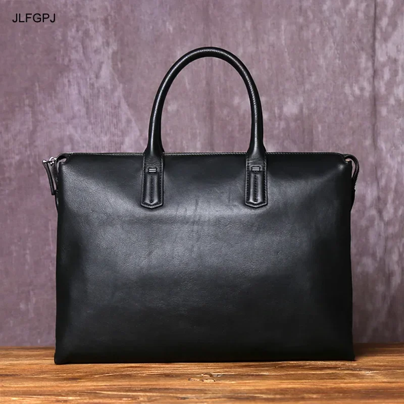 

Fashionable Genuine Leather Men's Handbag Simple Horizontal Design Top Layer Cowhide Large Capacity Computer Bag