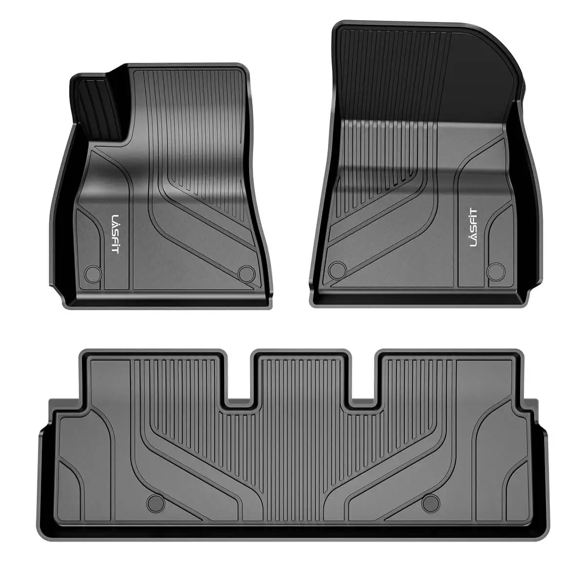 LASFIT Floor Mats Fit for Tesla Model 3 2017 2018 2019 2020 1st and 2nd Row Set Custom All Weather TPE Black Car Liners