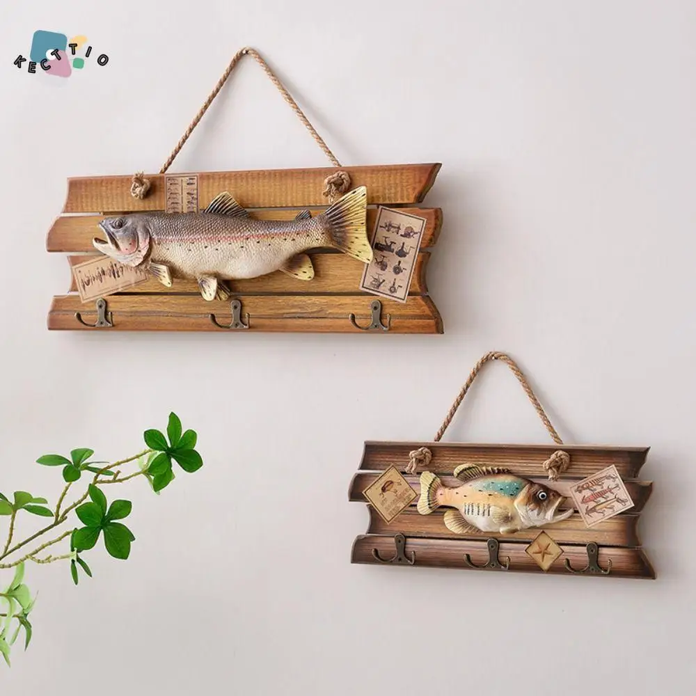 

Unique Simulation Fish Pendant Handmade Realistic Wood Fish Wall Hanging Ornaments Fish Decor Hook Living Room