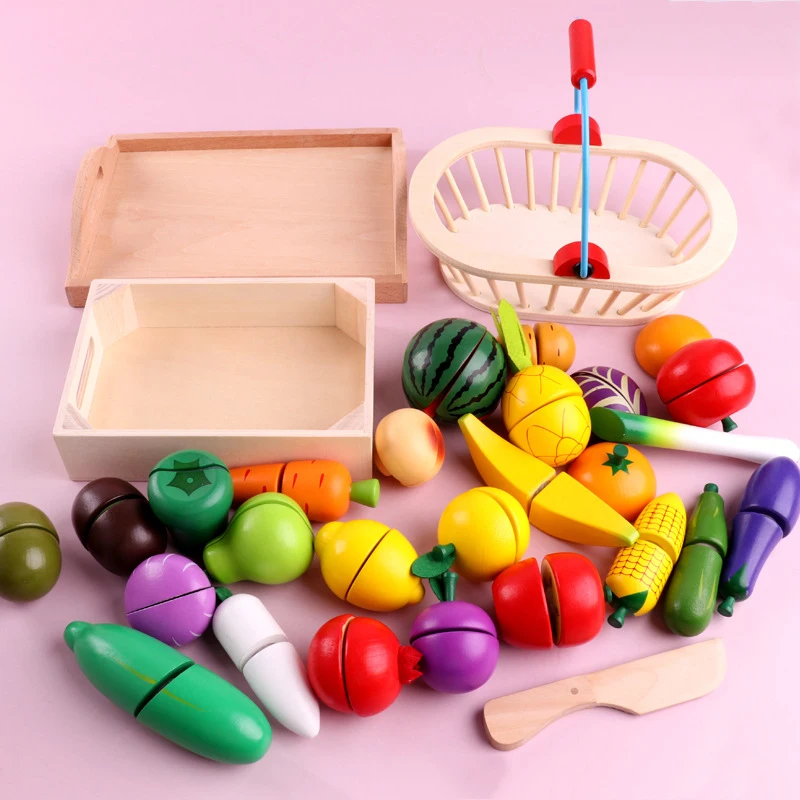 Juguetes Educativos para cortar frutas, pegatinas de pasta de madera para cortar frutas y verduras, juguete de cocina, regalo educativo para niños,