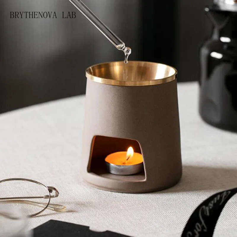 Creative Ceramic Aromatherpay Burner with Copper Bowl Candle Holder Spa Essential Furnace Oil Indoor Fragrance Item Home Decor