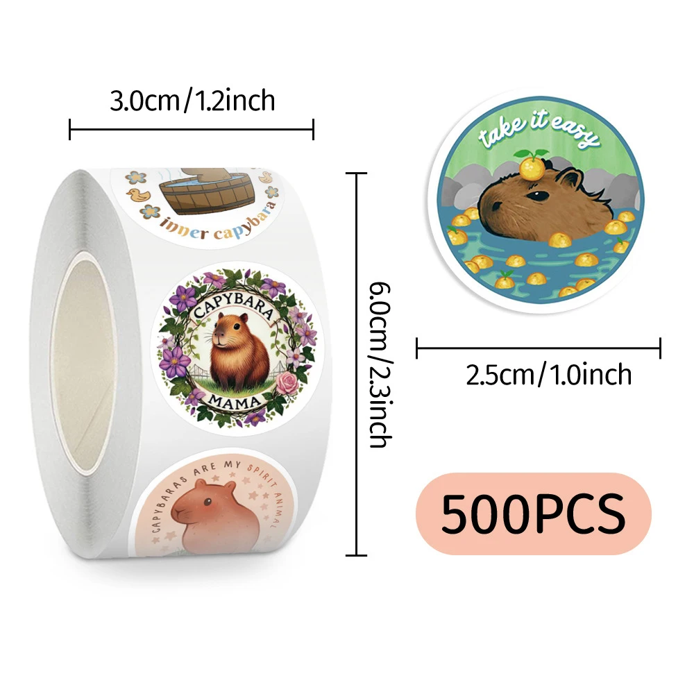 

500pcs/roll Capybara Animals Reward Stickers Funny Cartoon Decoration Sticker Diary Phone Stationery Sealing Decals for Kids Toy