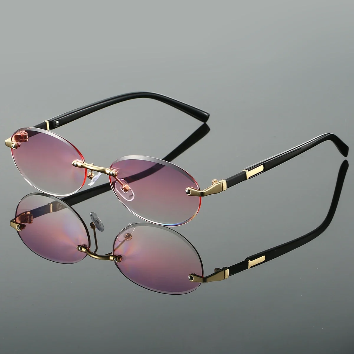 GM LUMIAS Óculos de sol ovais sem aro, nova moda, lentes oceano gradiente, tendência, design de marca vintage, óculos de sol decorativos