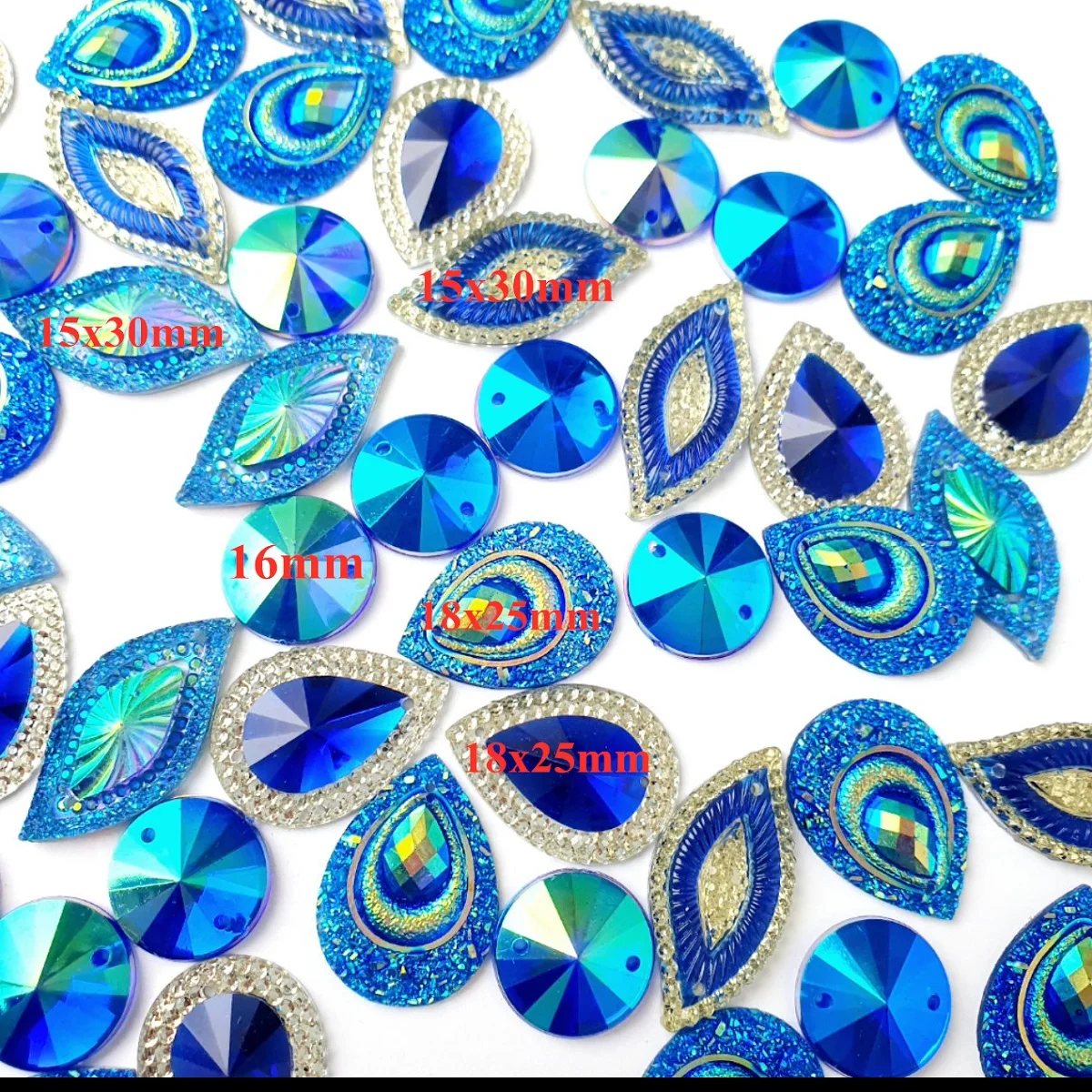 Royal Blue Mixed Shape Sew on Rhinestones Stones Strass For Diy Design Evening Carnival Party Dress Clothes Buttons Decoration