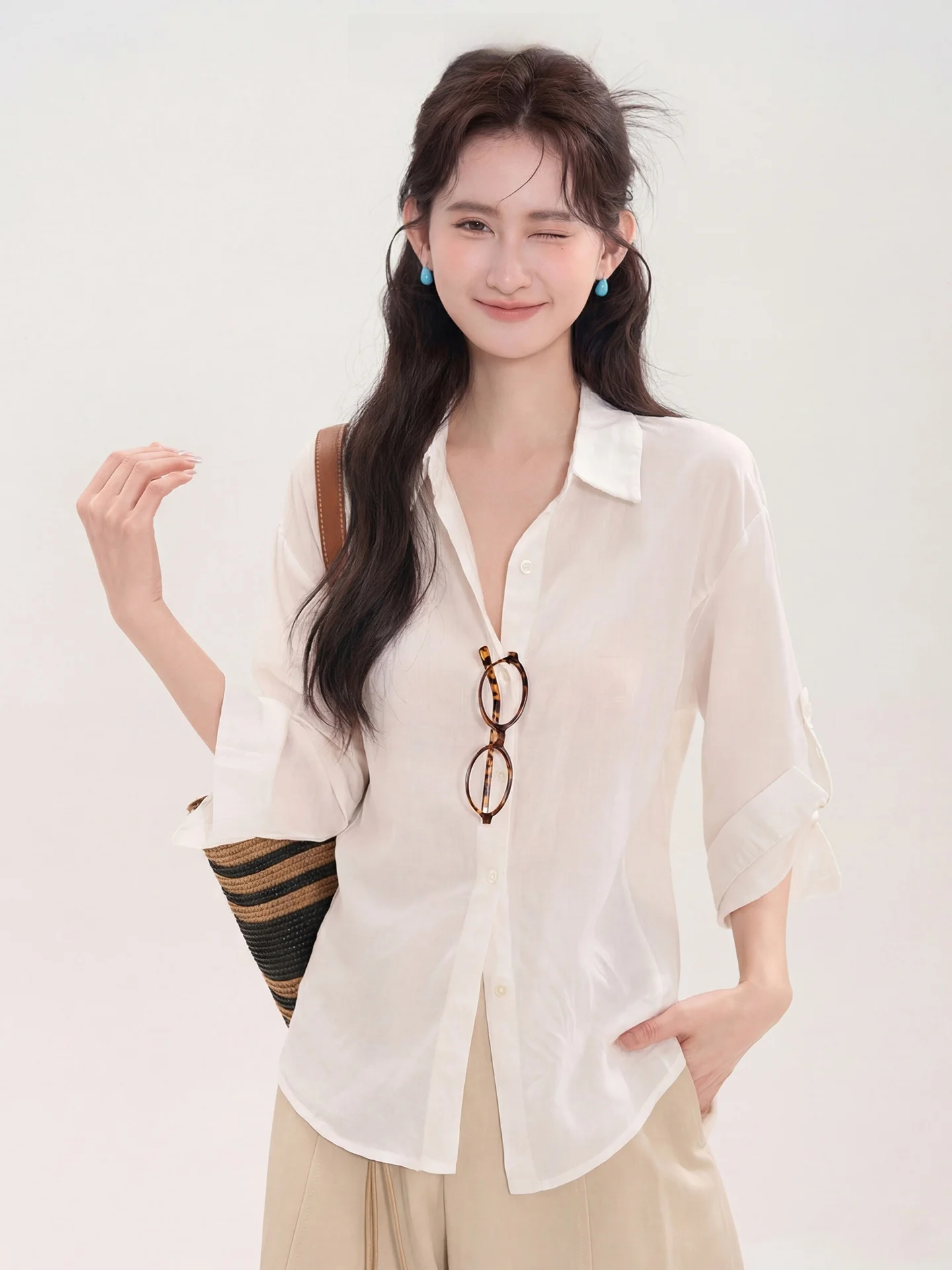 

Heme Women's Casual Linen Shirt Sleeveless Design Commute Style Fashion Korean Waist-Cinching Spring Summer Top