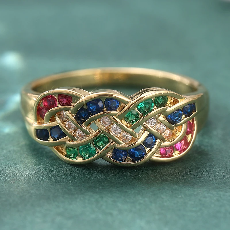 Ästhetischer Eingelegter Mehrfarbiger Weißer CZ Damenring Trendiger Goldfarbener Geometrischer Alltags- und Partyschmuck Jubiläumsgeschenk – Detail 2