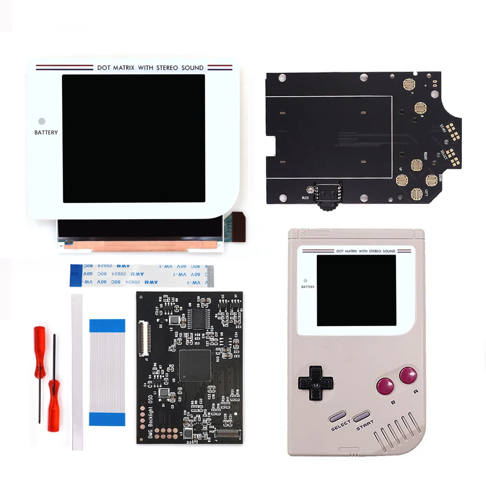 Biały Ekran LCD 3.1 cala GB DMG Q5 Laminowany Podświetlany Zestaw OSD RETRO PIXEL do Konsoli GameBoy Classic Ekran GBO IPS FRM