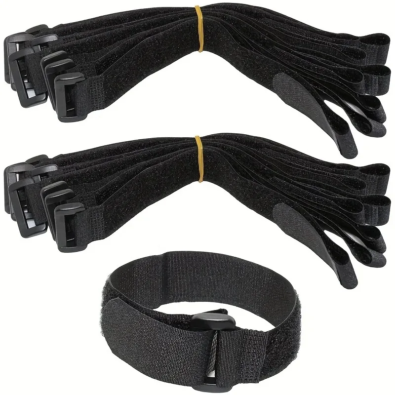 4 pcs Adjustable Hook and Loop Cable Ties - Reusable Polyamide Fastening Straps for Cord Management