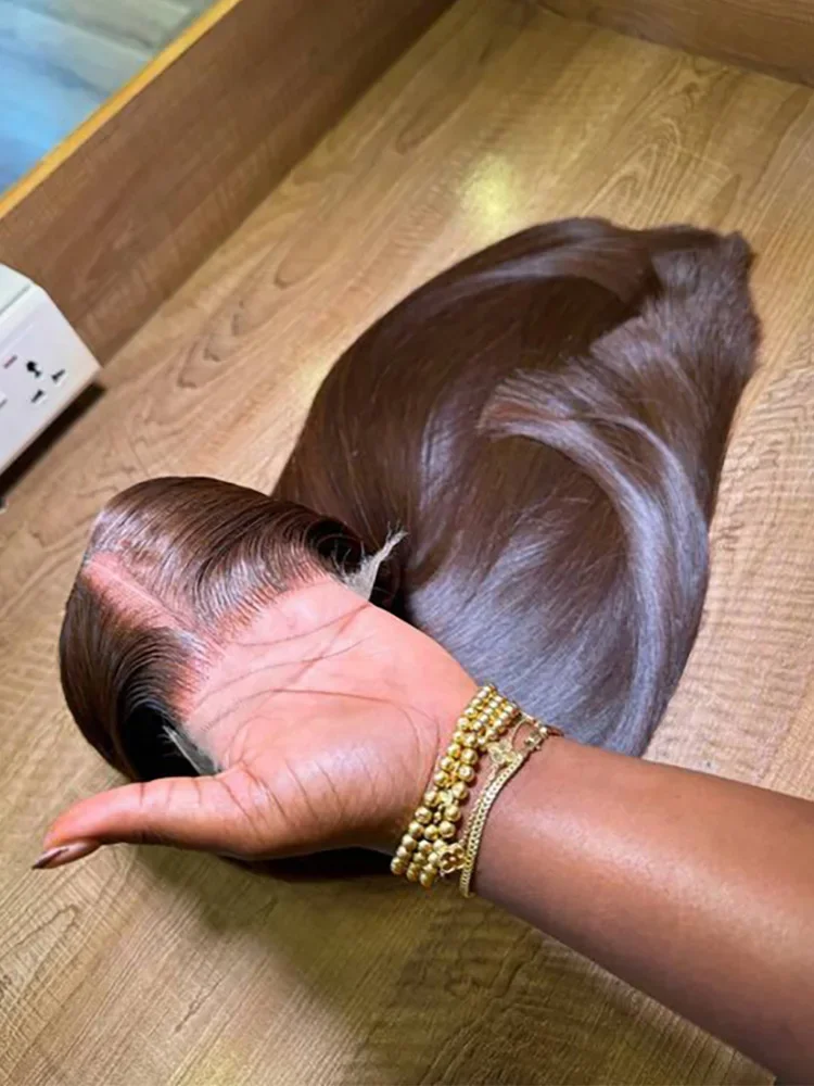 Chocolate Brown Straight Human Hair Wigs 13X4 HD Lace Frontal Wigs Colored Brazilian Bone Straight Lace Front Wigs For Women