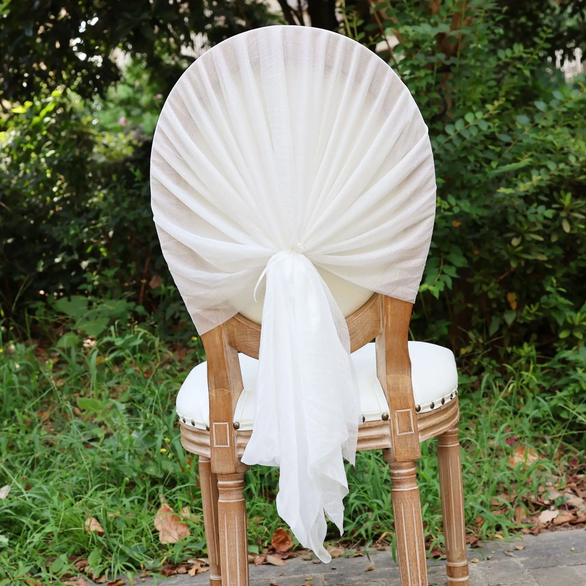 Soft Tulle Chair Sashes Sheer Chiffon Chair Back Drape Streamers Outdoor Wedding Ceremony Banquet Chair Decor Supplies