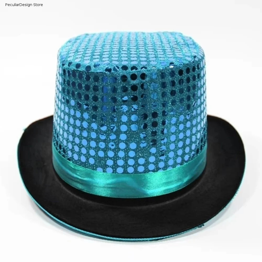 Sequined Glitter Top Hat Multicolor British Style Glittering Magician Hat Polyester Durable Lightweight Bowler Jazz Hat Men