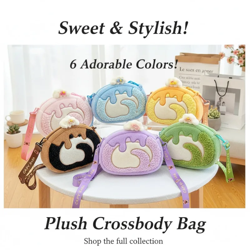 

Cake Swiss Roll Plush Crossbody Bag Girls Kawaii Cartoon Dessert Cute Mini Coin Purse Soft Shoulder Tote Bag Gifts Backpacks New