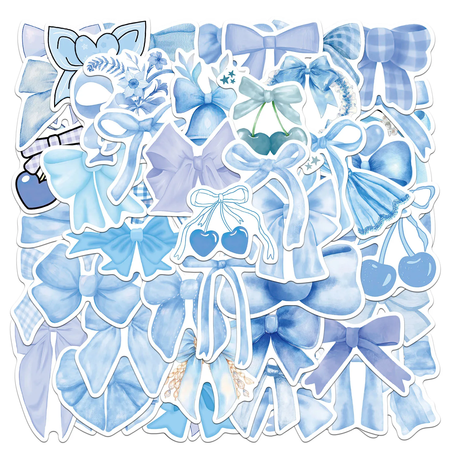 

50Pcs Blue Bowknot Stickers Water Bottles Laptop Phone Computer Guitar Skateboard Hydroflasks Bow Tie Vinyl Sticker Waterproof