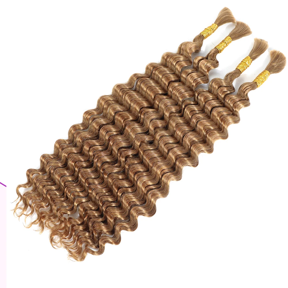 Linhua 27 # capelli umani sfusi onda profonda per intrecciare trecce Boho biondo miele Crochet Micro trecce bohémien senza nodi doppio disegnato