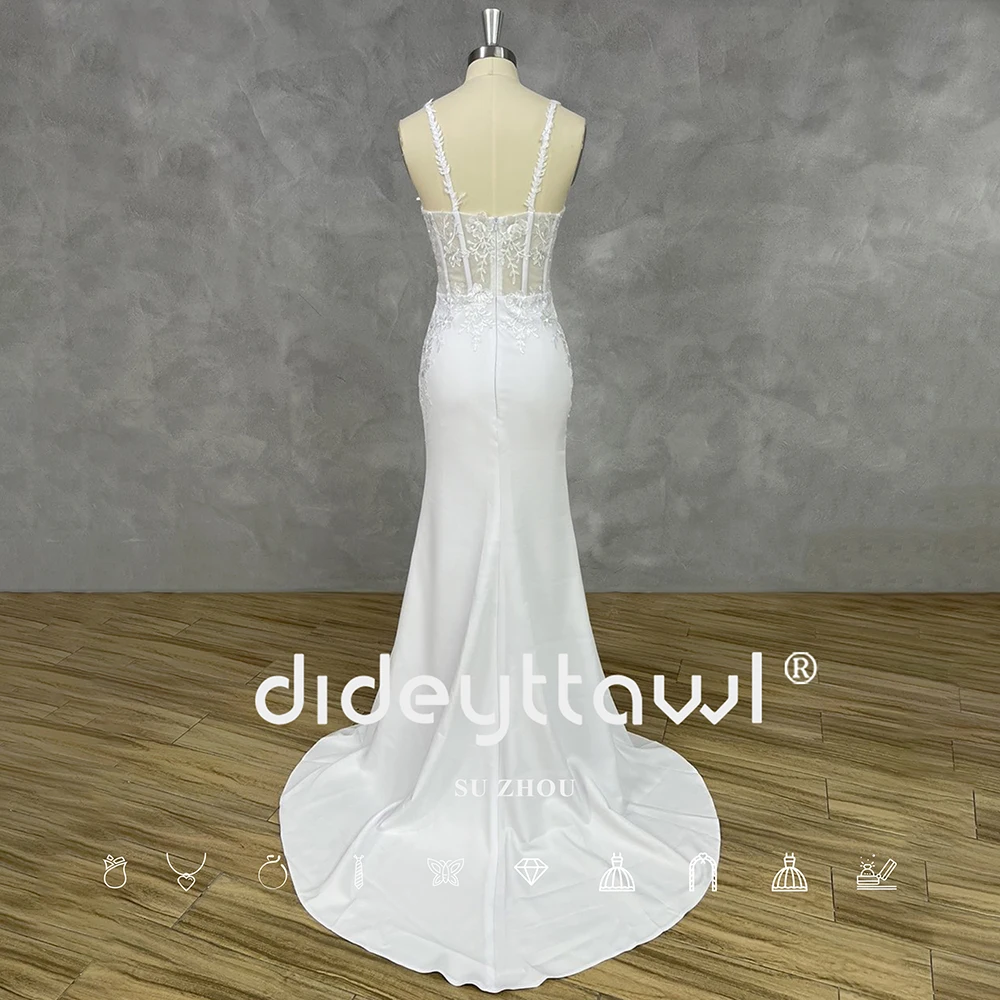 DIDEYTTAWL Real Picture Elegant Square-Neck Sleeveless Mermaid Wedding Dress Lace Court Train Zipper Back Bridal Gown