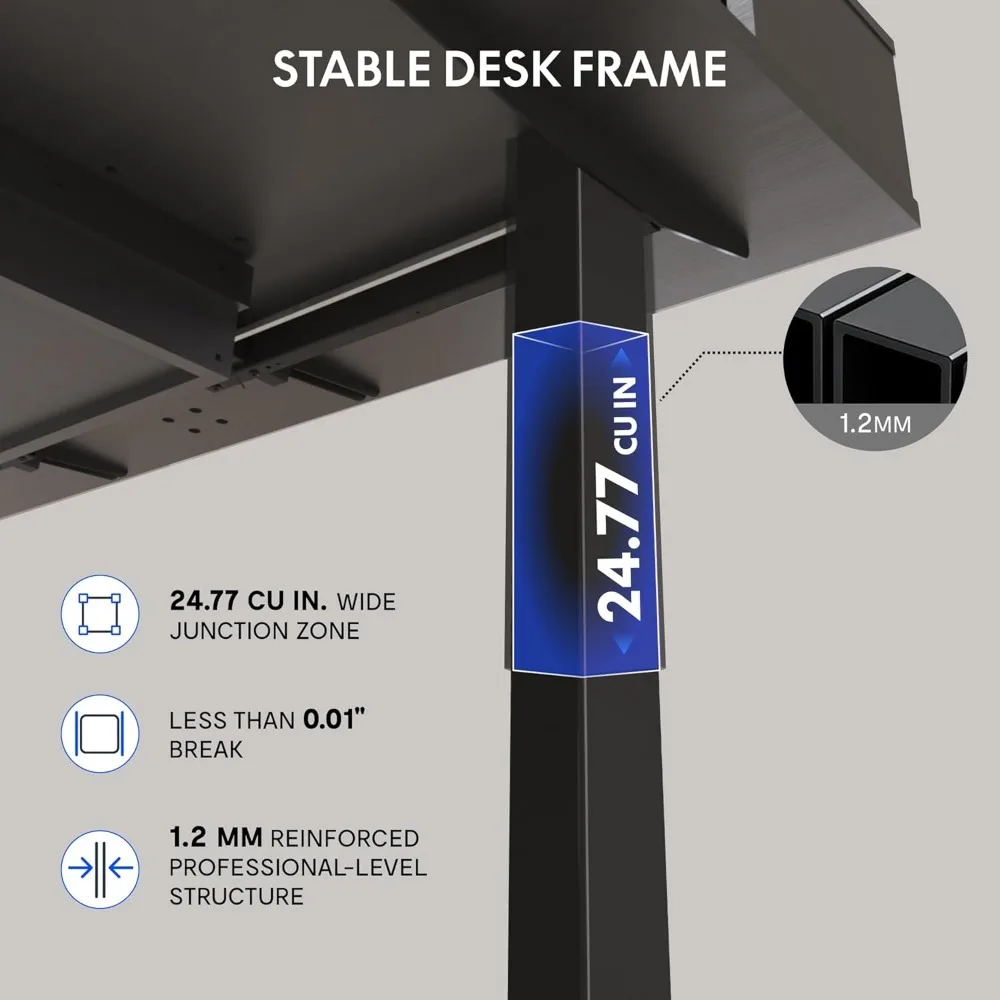 مكتب قائم كهربائي قابل للتعديل مع أدراج من الروطان ورف شاشة، 55 بوصة × 24 بوصة