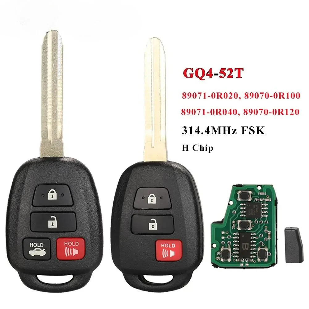 Remote Control Car Key for Toyota RAV4 Highlander Sequoia Tundra Tacoma Fob 3 4 Buttons 314MHz /315mhz H Chip GQ4-52T