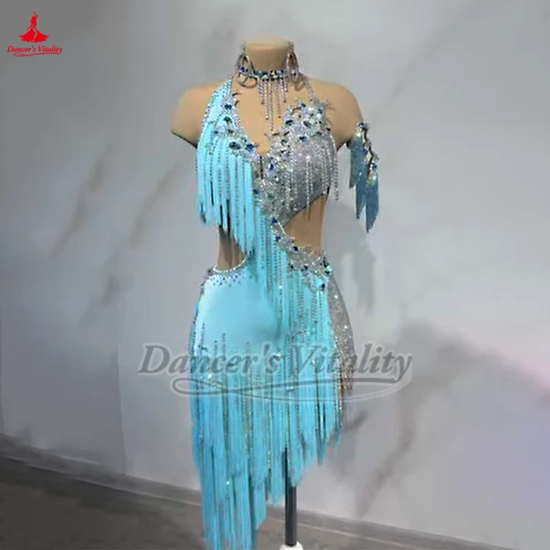 라틴 댄스 아트 학년 시험 대회 및 공연 여성용 의류 성인 차차 삼바 살사 복장 맞춤형