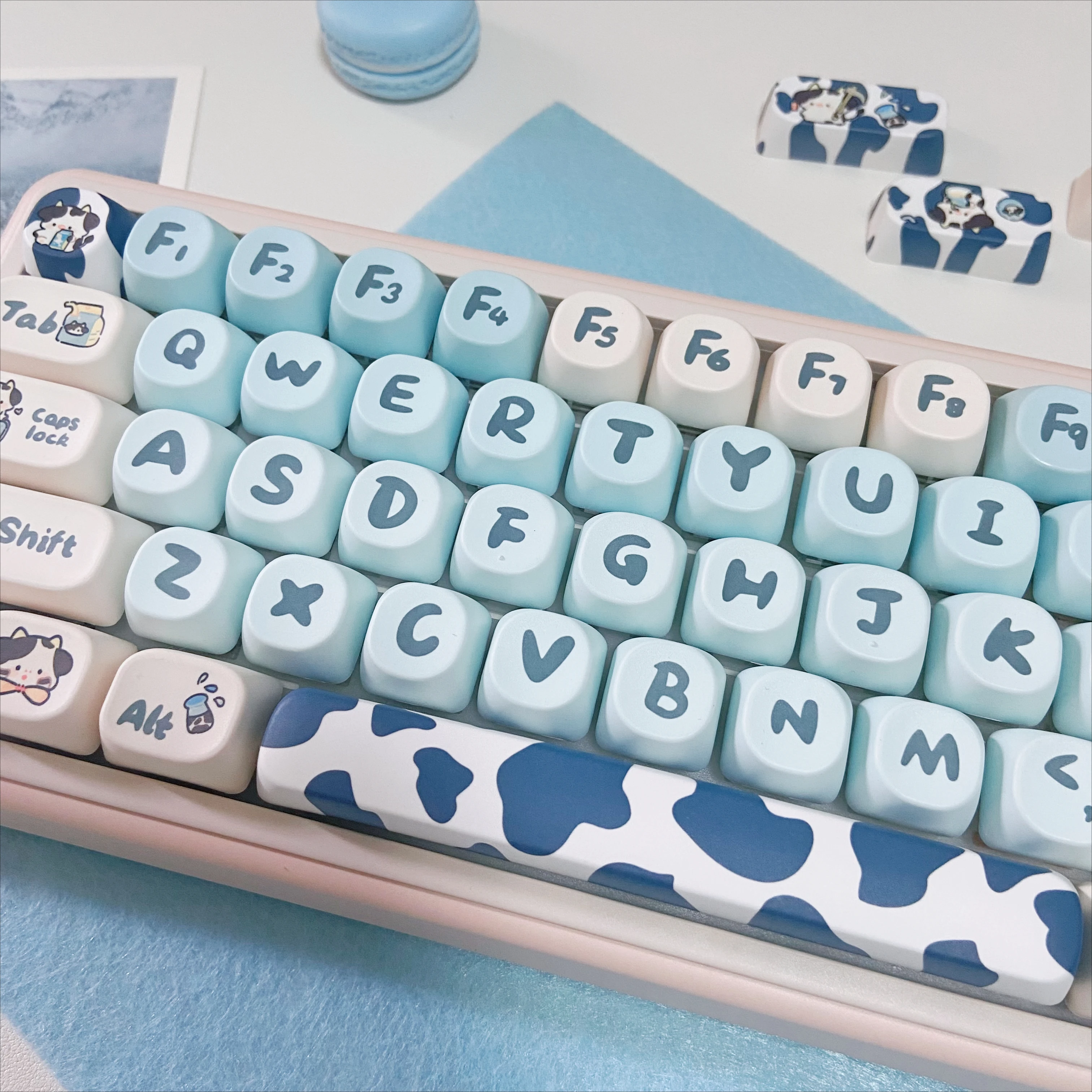 Bonito céu azul keycaps para teclados mecânicos moa perfil pbt chave bonés teclados de jogos diy acessórios vaca tema chave bonés