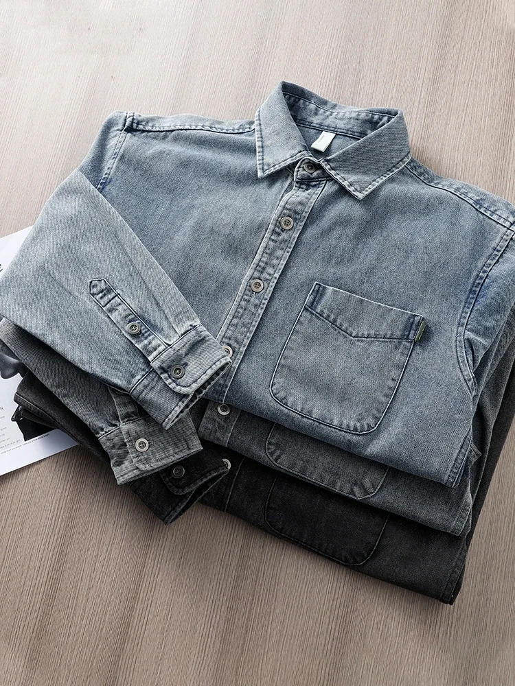 

Осенне-зимняя новая американская рубашка с длинными рукавами, высококачественная свободная и универсальная джинсовая рубашка, мужская куртка