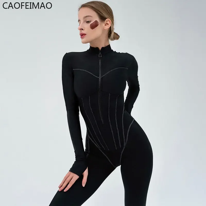 

2025 Autumn Sexy Bodycon Playsuit Women Jumpsuit O Neck Short Sleeve Zipper Bodysuit Female Elegant Slim Playsuits Rompers