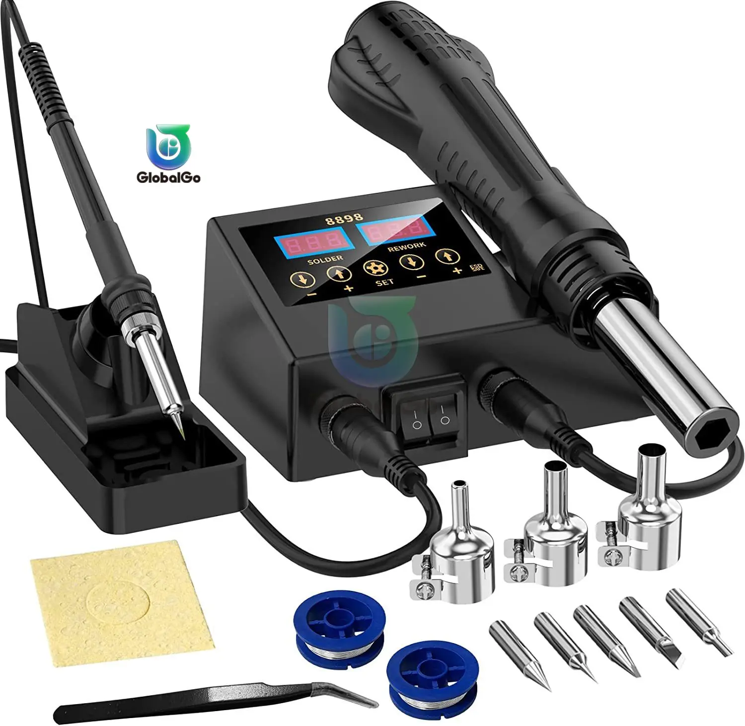 8898 SMD Rework Soldering Station 2 In 1 Hot Air Soldering Iron LCD Digital Display Welding Station For BGA PCB IC Repair