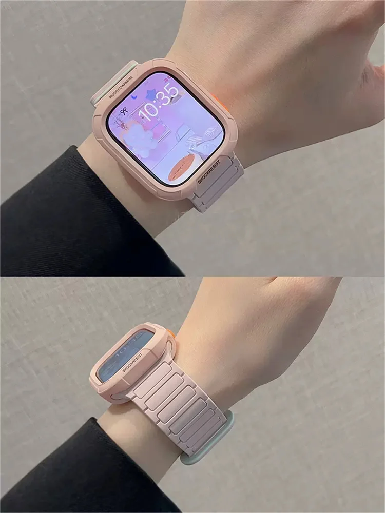 Correa magnética de silicona y funda para Apple Watch, banda de reloj de 49mm, 45mm, 44, 41, 42, serie 9, 8, 7, SE, 6, 5, 4