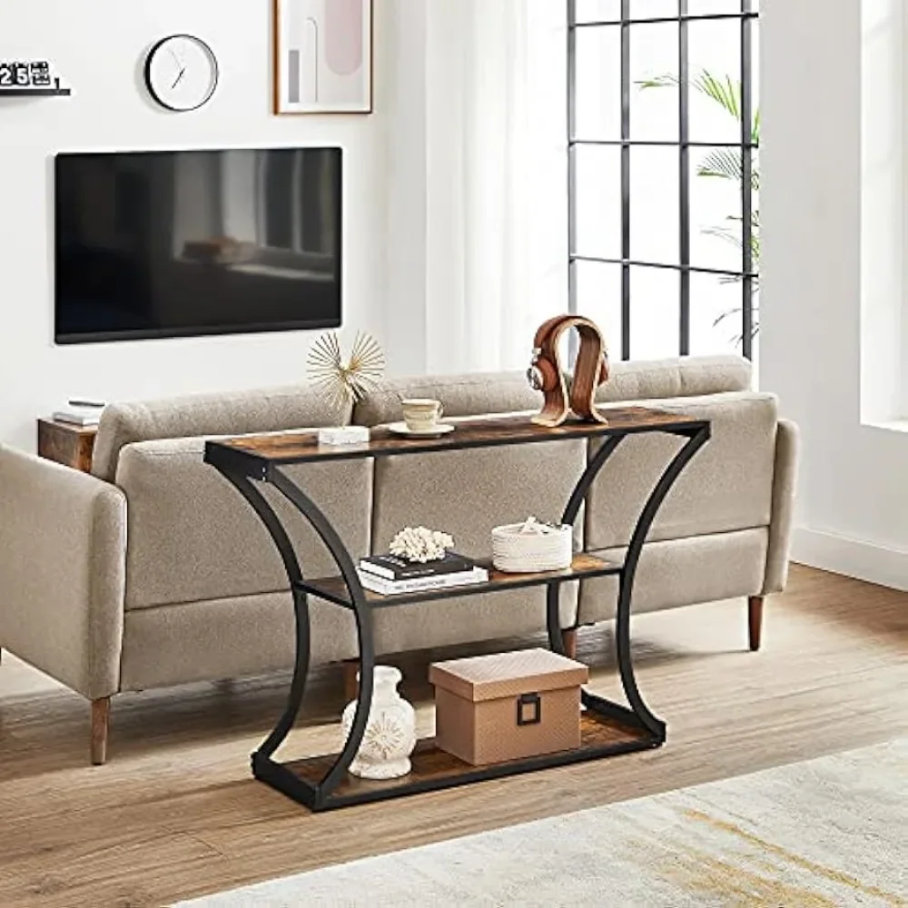 

Console Table with Curved Frames and 2O pen Shelves,for Hallway Entryway Living Room, Rustic Brown + Black