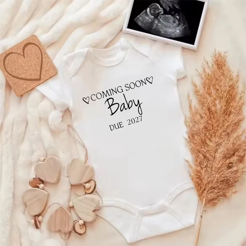 Baby Announcement Coming Soon 2027 Newborn Romper Summer Boys Girls Bodysuit Body Pregnancy Reveal Clothes Infant Jumpsuit