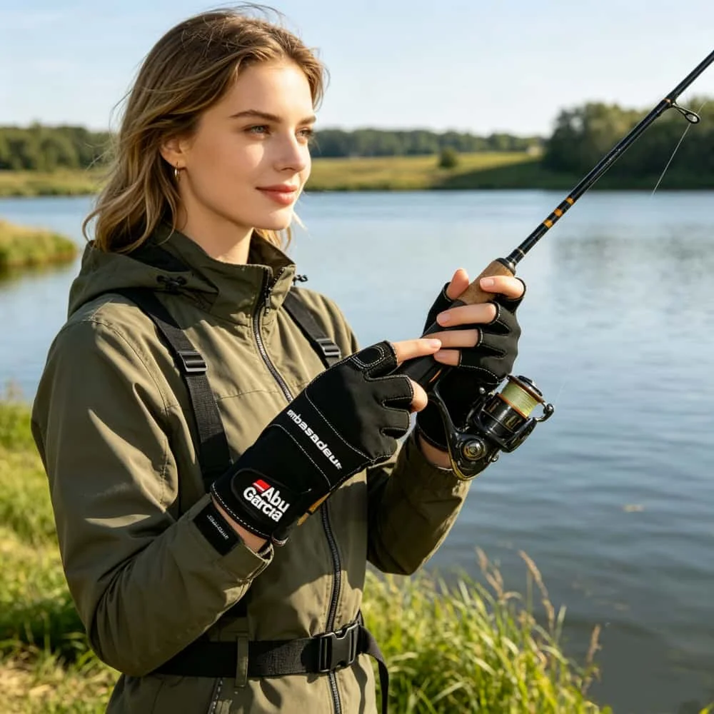 Abu Garcia Angelhandschuhe, schnell trocknend, atmungsaktiv, rutschfest, wasserdicht, mit Klettverschluss, verstellbar, für den Außenbereich, Salzwasser-Angelschutzhandschuhe – Detail 1
